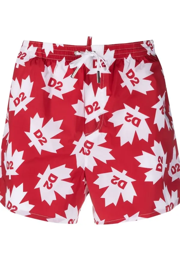 Dsquared2 badbyxor med lönnlöv - Röd