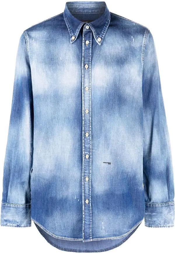 Dsquared2 batikmönstrad jeansskjorta - Blå