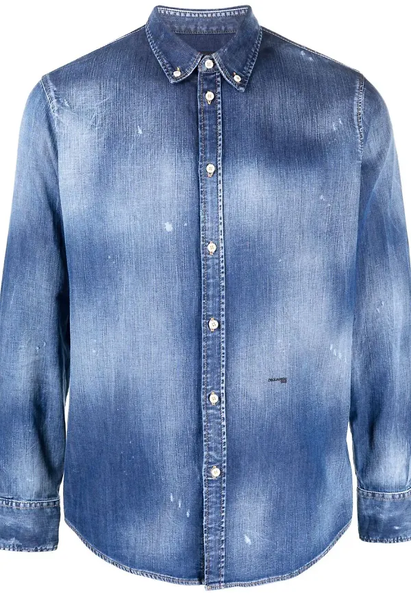 Dsquared2 batikmönstrad jeansskjorta - Blå
