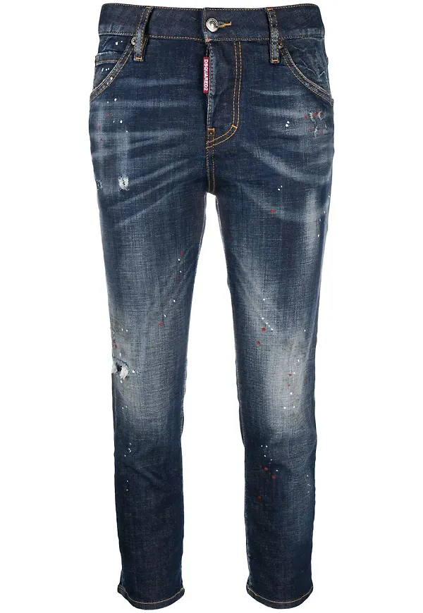 Dsquared2 beskurna jeans med slitning - Blå