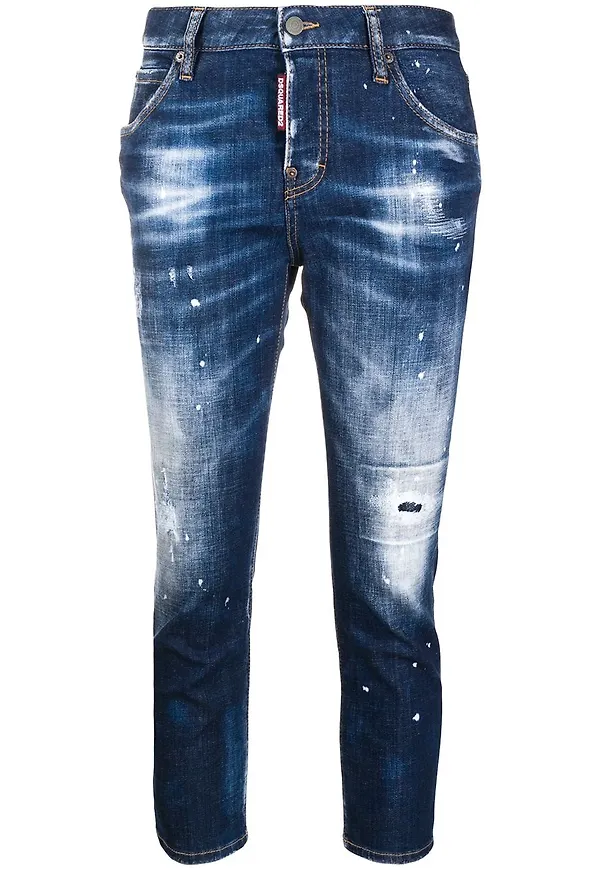 Dsquared2 beskurna slitna jeans - Blå