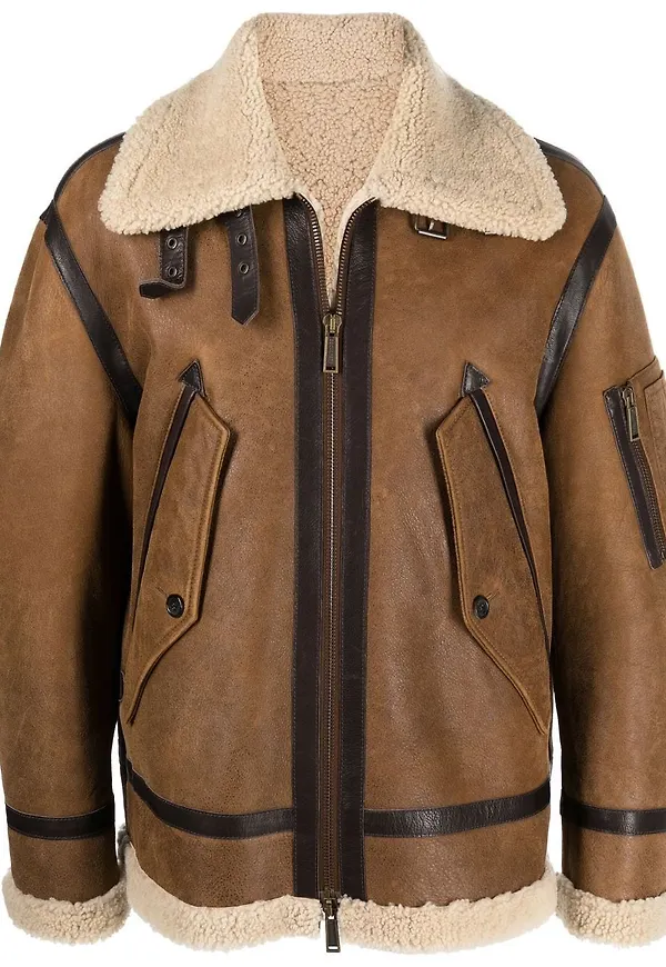 Dsquared2 bikerjacka med fårskinnskant - Brun