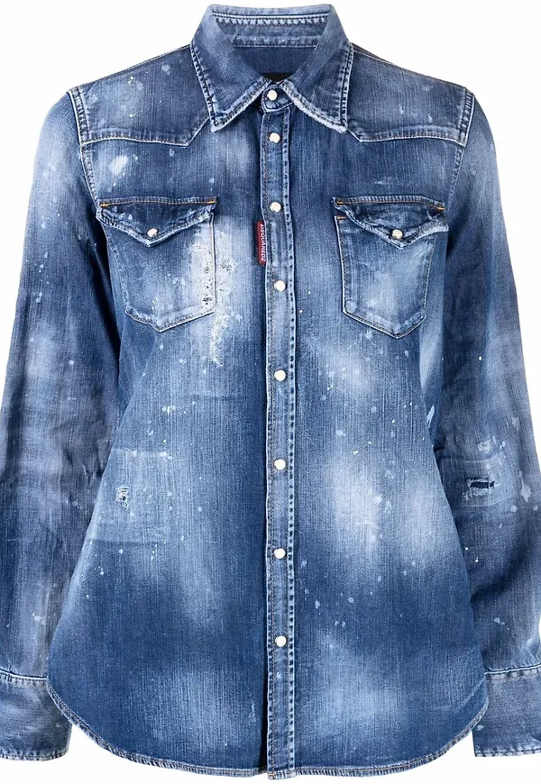 Dsquared2 blekt långärmad jeansskjorta - Blå