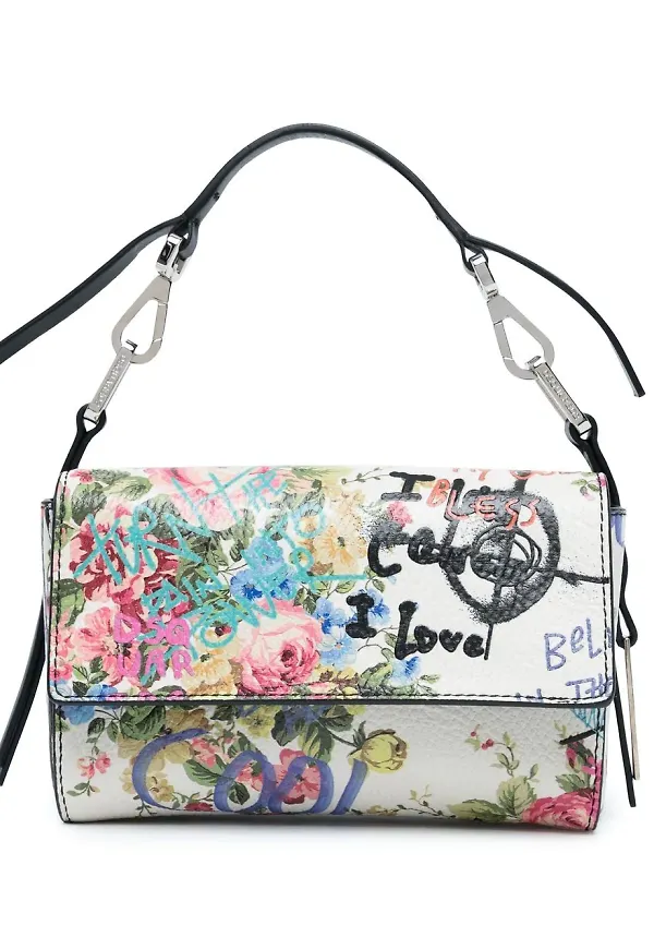 Dsquared2 blommig axelremsväska med graffititryck - Vit