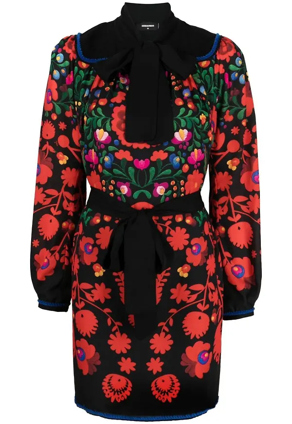 Dsquared2 blommig klänning med bälte - Svart