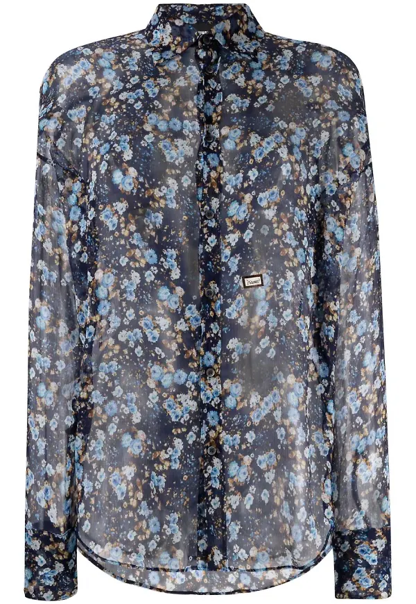 Dsquared2 blommig sidenskjorta - Blå