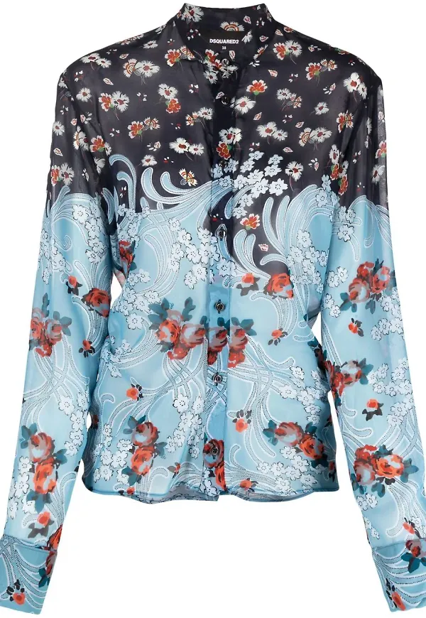 Dsquared2 blommig skjorta - Blå