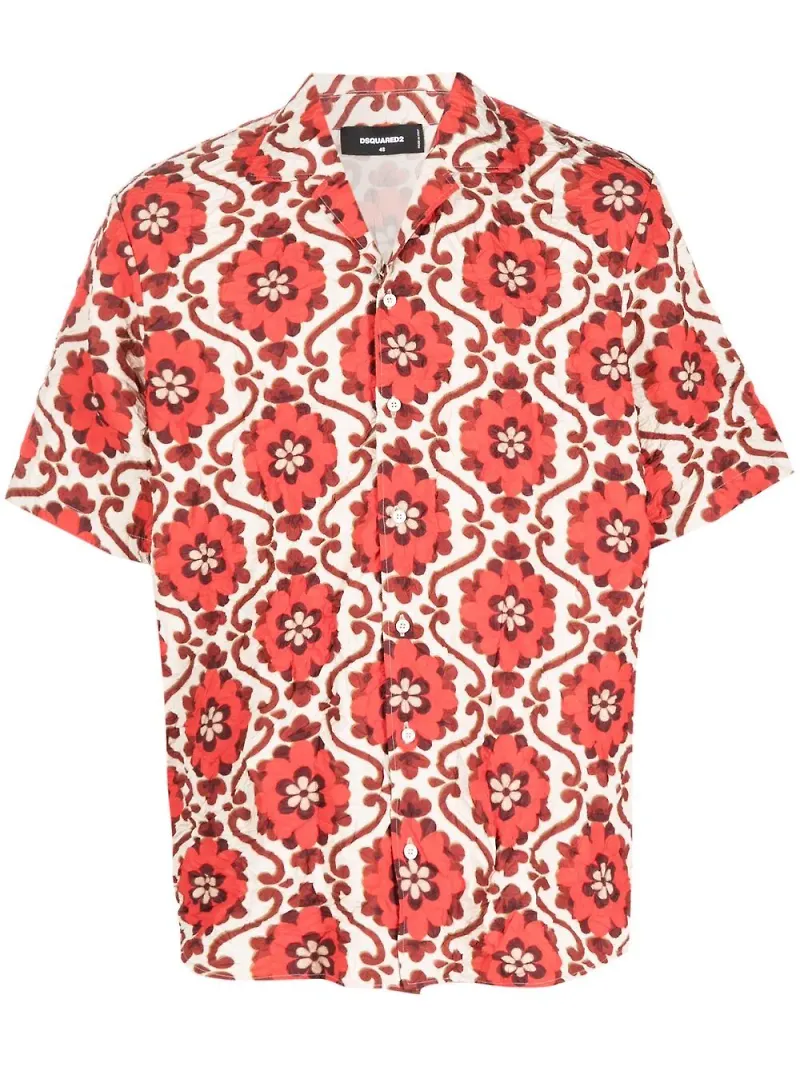 Dsquared2 blommig skjorta med skrynklad effekt - Neutral