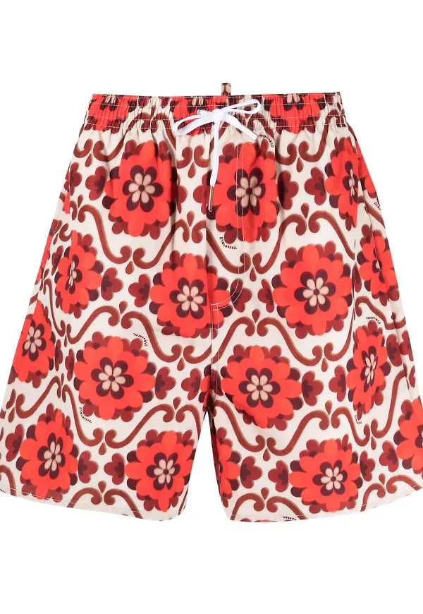 Dsquared2 blommiga badbyxor - Röd