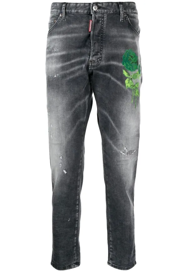 Dsquared2 blommiga jeans med slitning - Blå