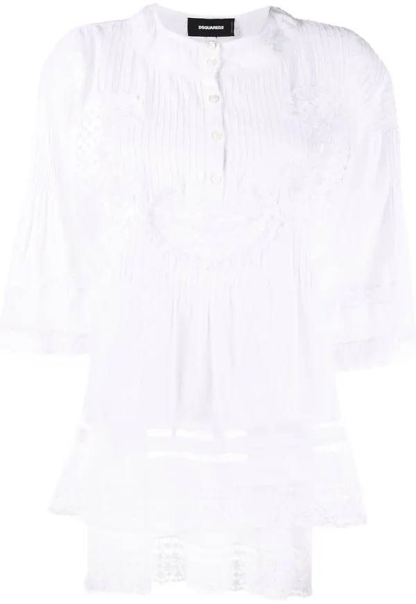 Dsquared2 blus med engelsk brodyr - Vit
