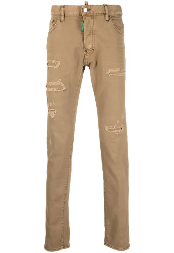 Dsquared2 bomullsbyxor med slitning - Brun