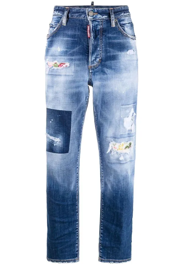 Dsquared2 croppade blekta jeans - Blå