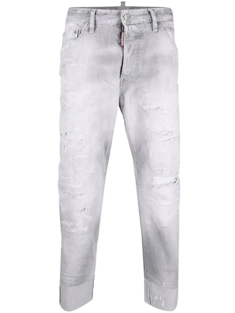 Dsquared2 croppade jeans med blekt effekt - Grå