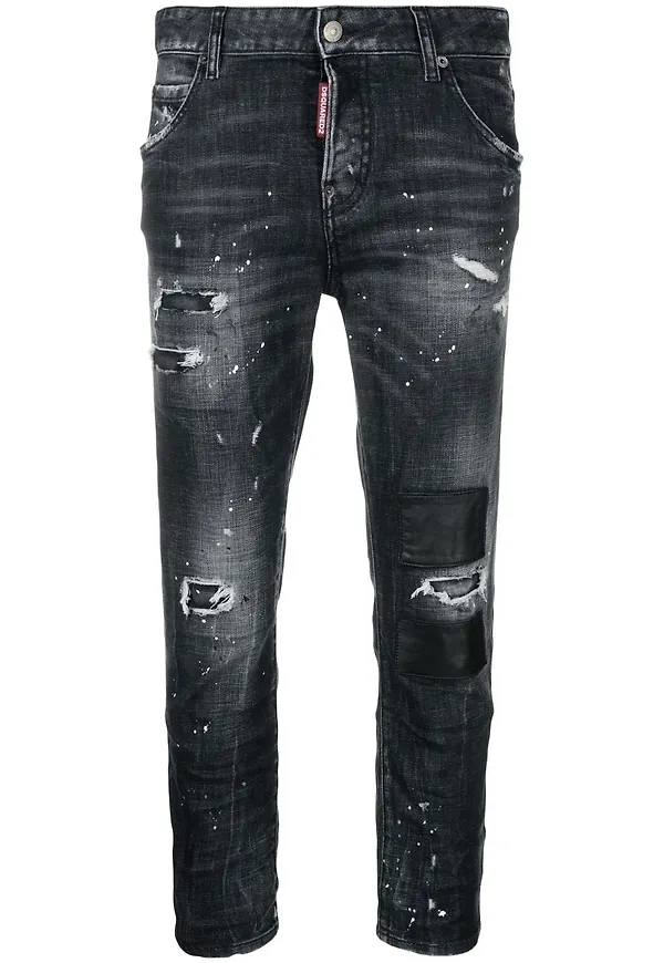 Dsquared2 croppade jeans med färgstänk - Svart