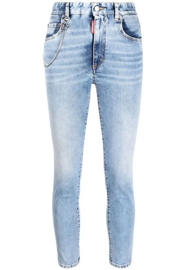 Dsquared2 croppade jeans med kedja - Blå