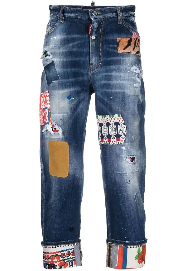 Dsquared2 croppade jeans med lappdesign - Blå