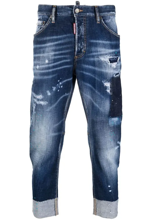 Dsquared2 croppade jeans med slitning - Blå