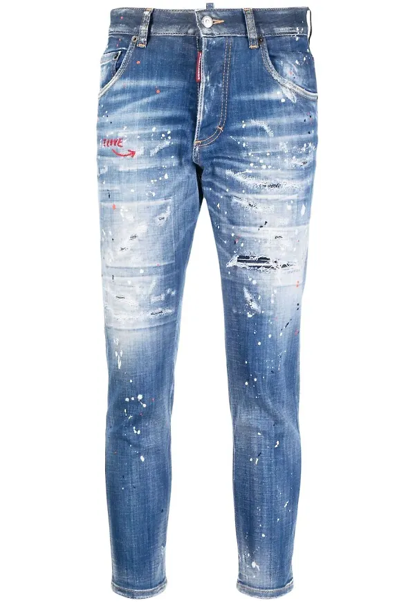 Dsquared2 croppade jeans med slitning - Blå