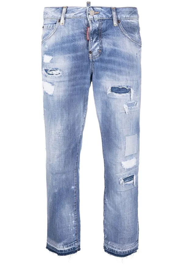 Dsquared2 croppade jeans med slitning - Blå
