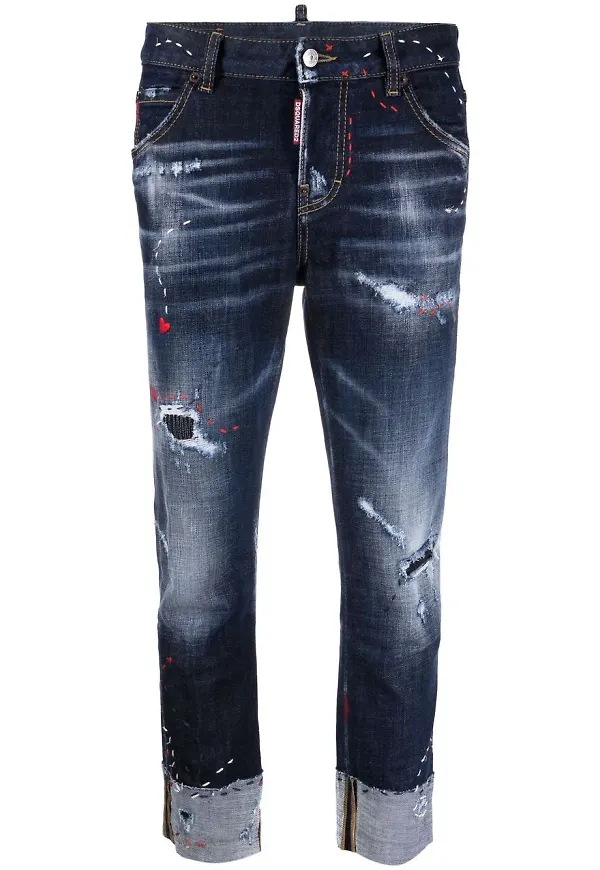 Dsquared2 croppade jeans med slitning - Blå