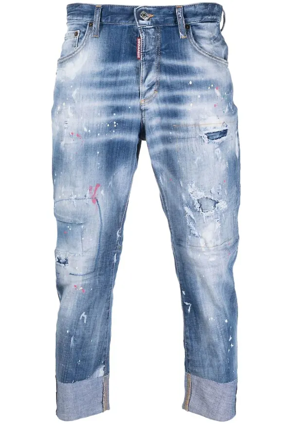 Dsquared2 croppade jeans med slitning - Blå