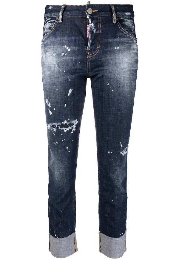 Dsquared2 croppade jeans med slitning - Blå