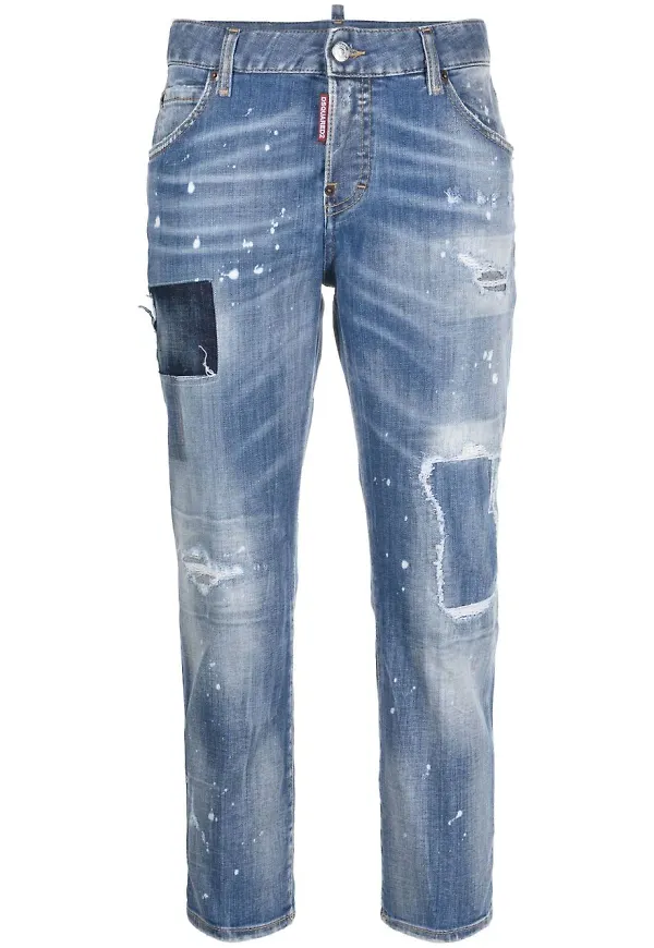 Dsquared2 croppade jeans med slitning - Blå
