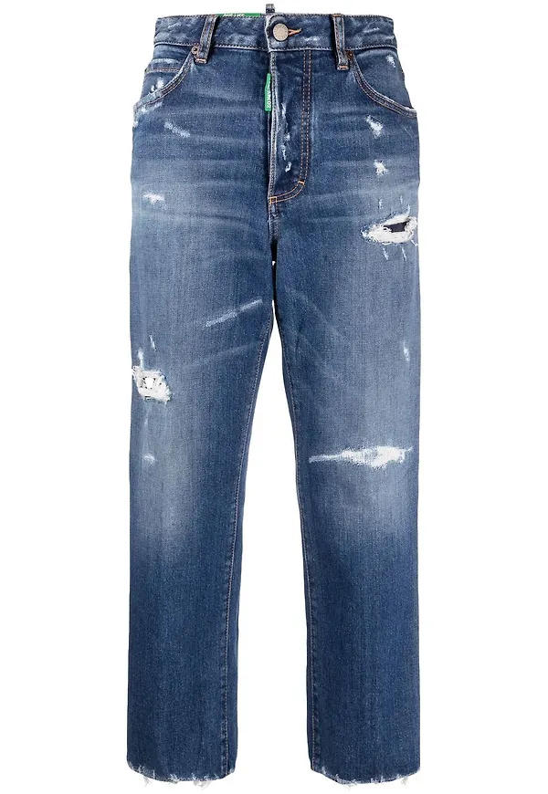 Dsquared2 croppade jeans med slitning - Blå