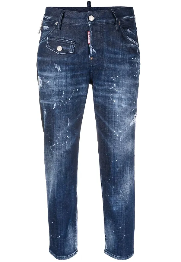 Dsquared2 croppade jeans med slitning - Blå