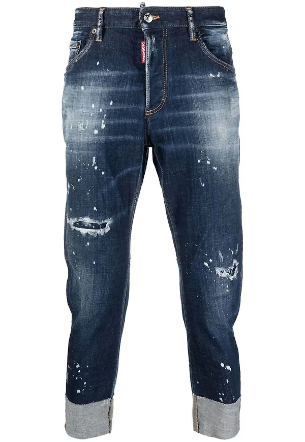 Dsquared2 croppade jeans med slitning - Blå