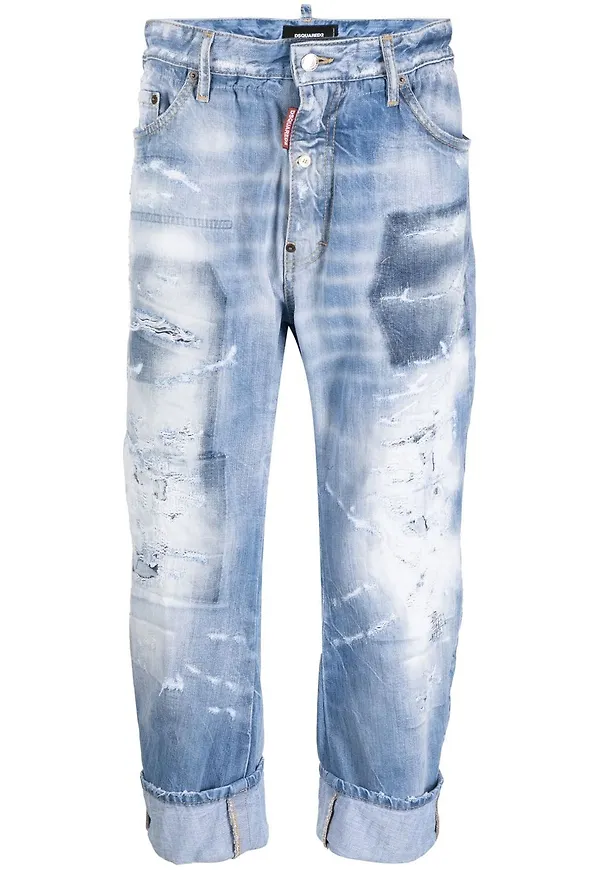 Dsquared2 croppade jeans med slitning - Blå