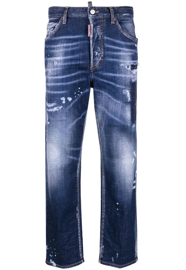 Dsquared2 croppade jeans med slitning - Blå