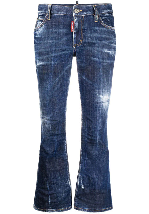 Dsquared2 croppade utsvängda byxor med sliten effekt - Blå