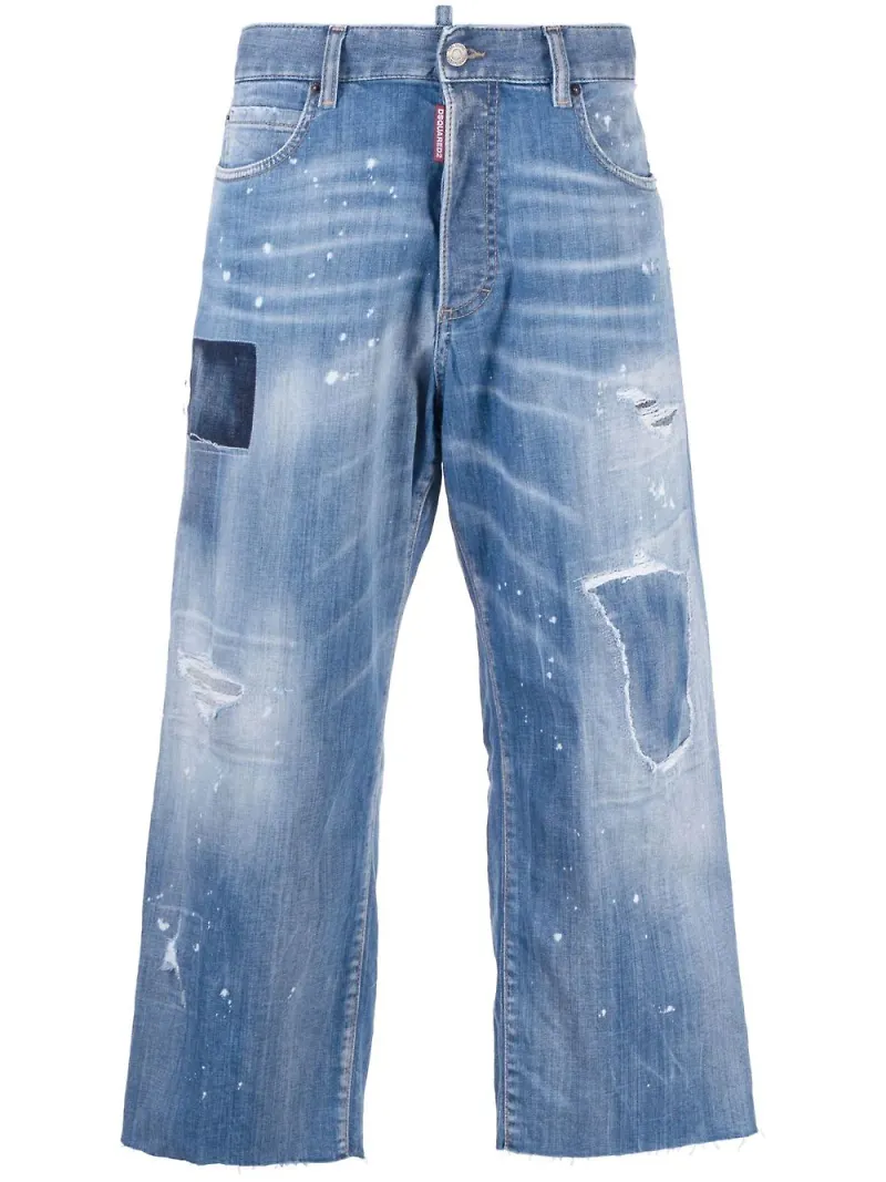 Dsquared2 croppade wide-jeans - Blå