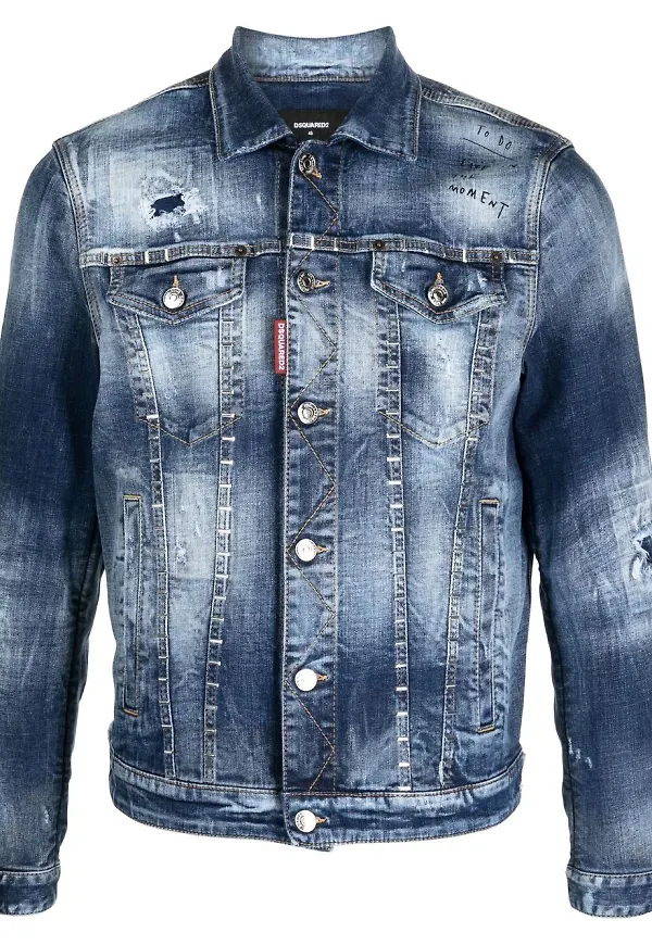 Dsquared2 Dan jeansjacka med häftklammer - Blå