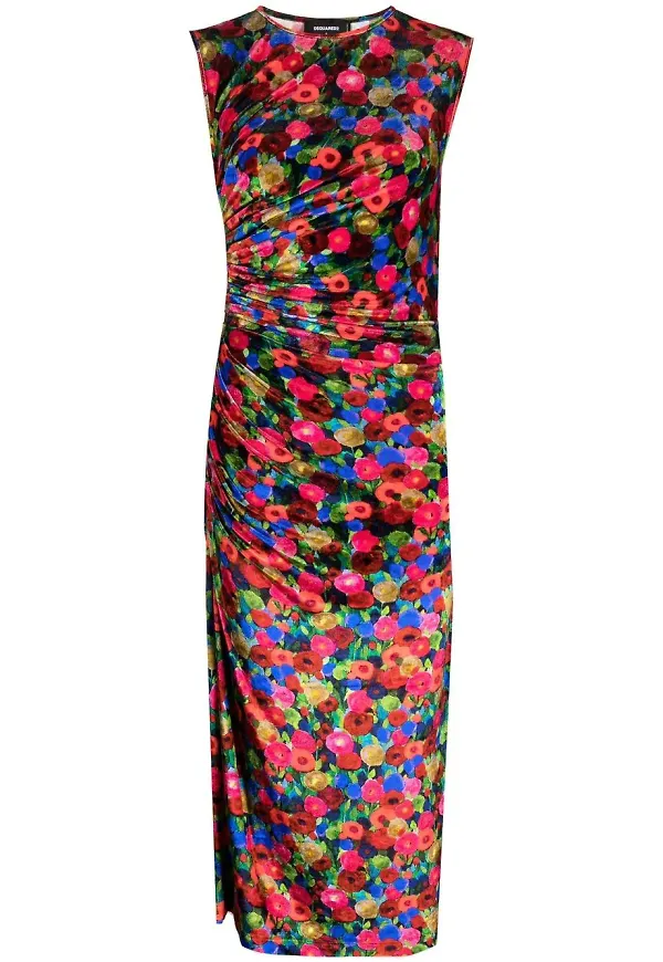 Dsquared2 draperad blommig klänning - Röd