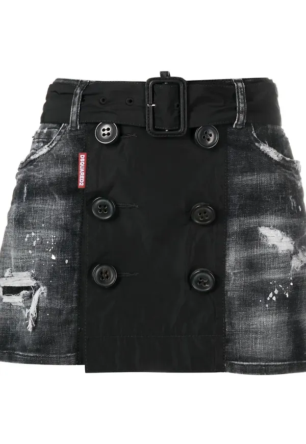 Dsquared2 dubbelknäppt minikjol i denim - Svart