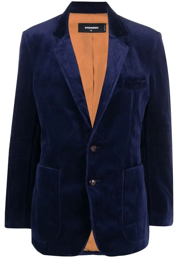Dsquared2 enkelknäppt sammetsblazer - Blå