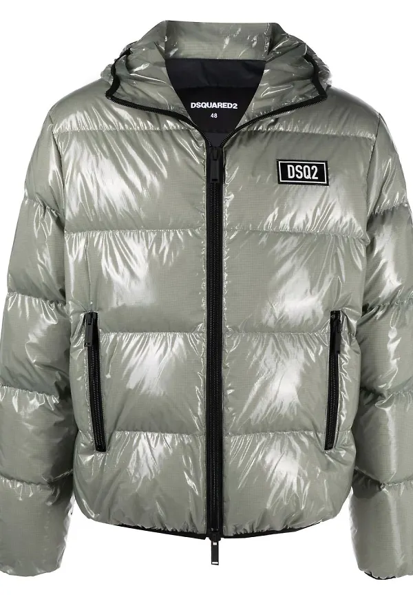 Dsquared2 glansig jacka med huva - Grön