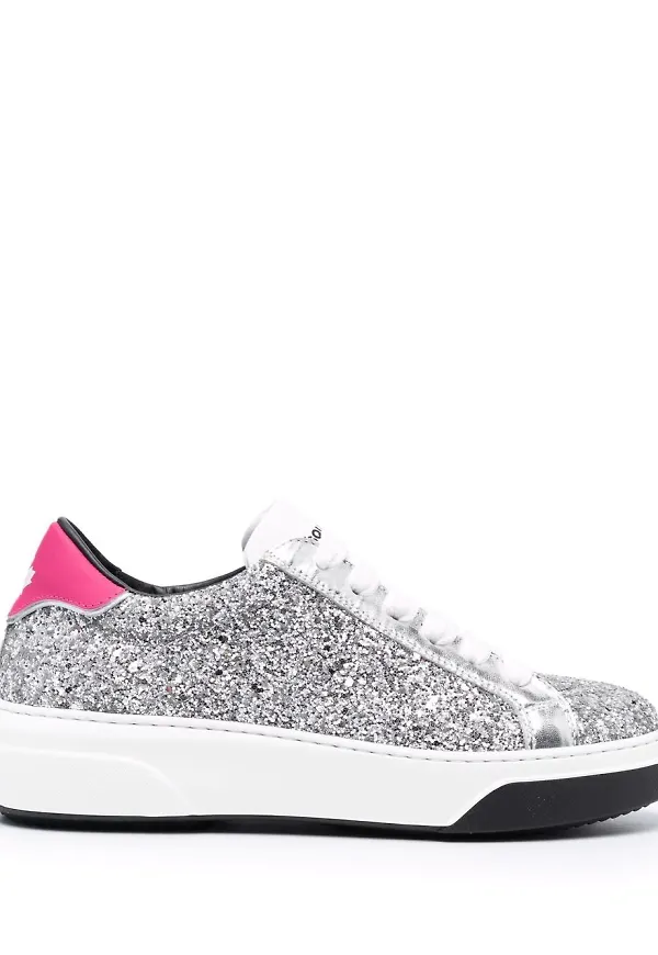 Dsquared2 glittriga låga sneakers - Silverfärgad