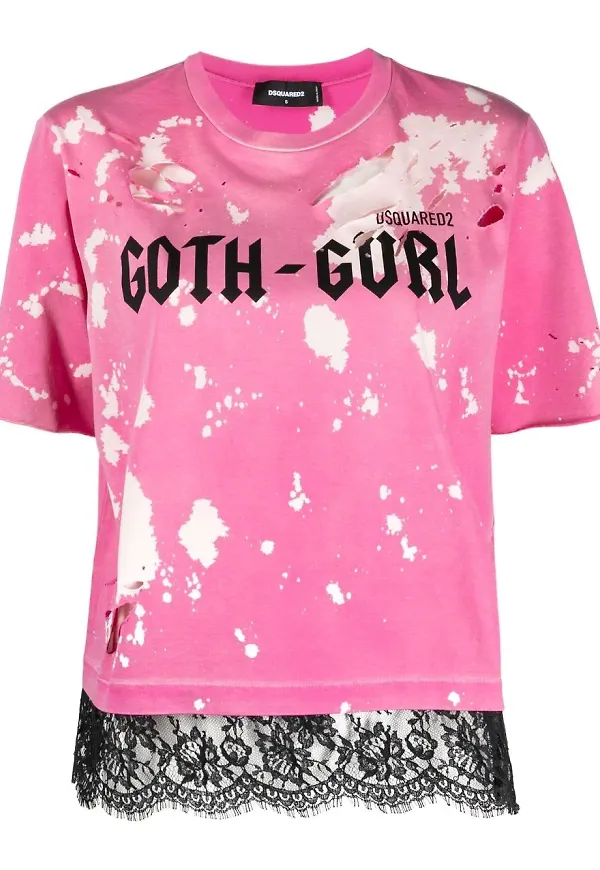 Dsquared2 Goth Gurl sliten t-shirt - Rosa