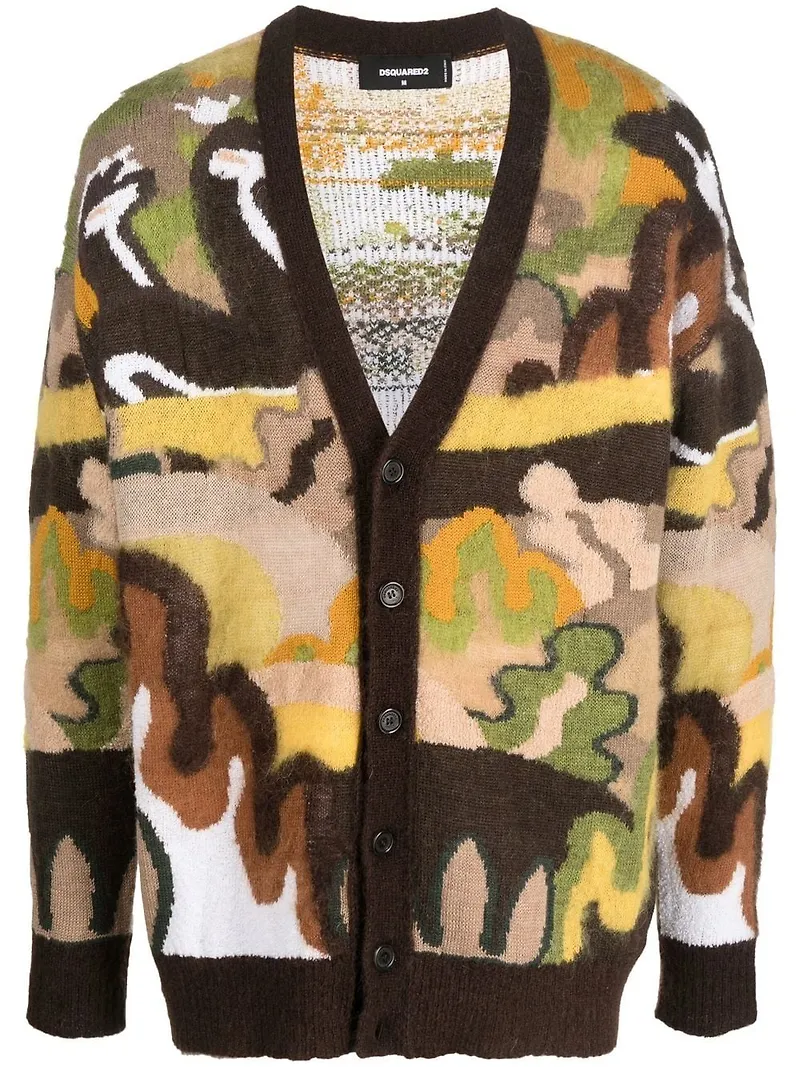 Dsquared2 Gouache stickad kofta med grafiskt tryck - Brun