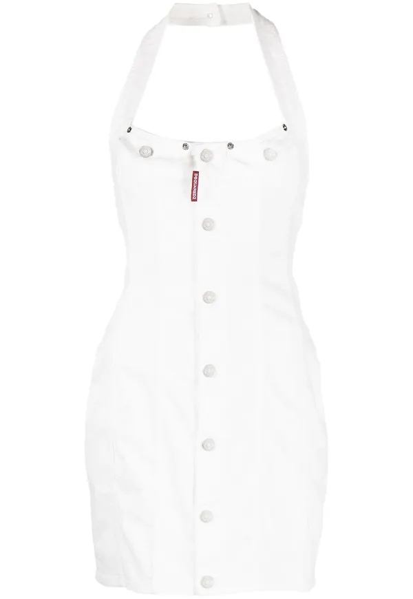 Dsquared2 halterneck denim dress - Vit