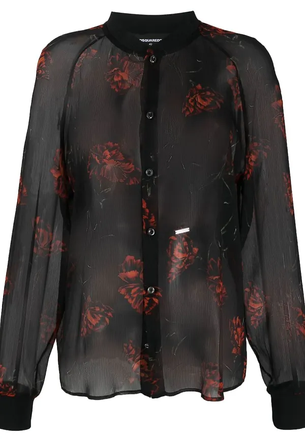 Dsquared2 halvskir blus med rostryck - Svart