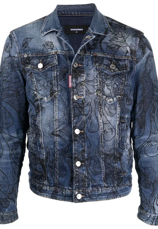 Dsquared2 handritad jeansjacka - Blå