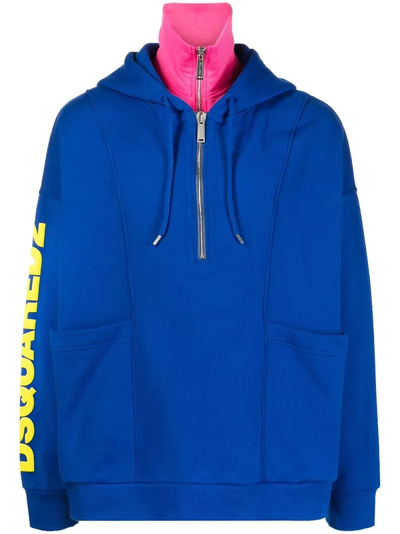 Dsquared2 hoodie med dragkedja - Blå