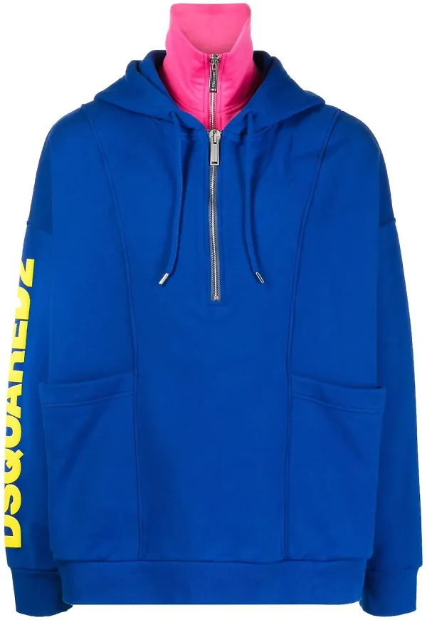 Dsquared2 hoodie med dragkedja - Blå