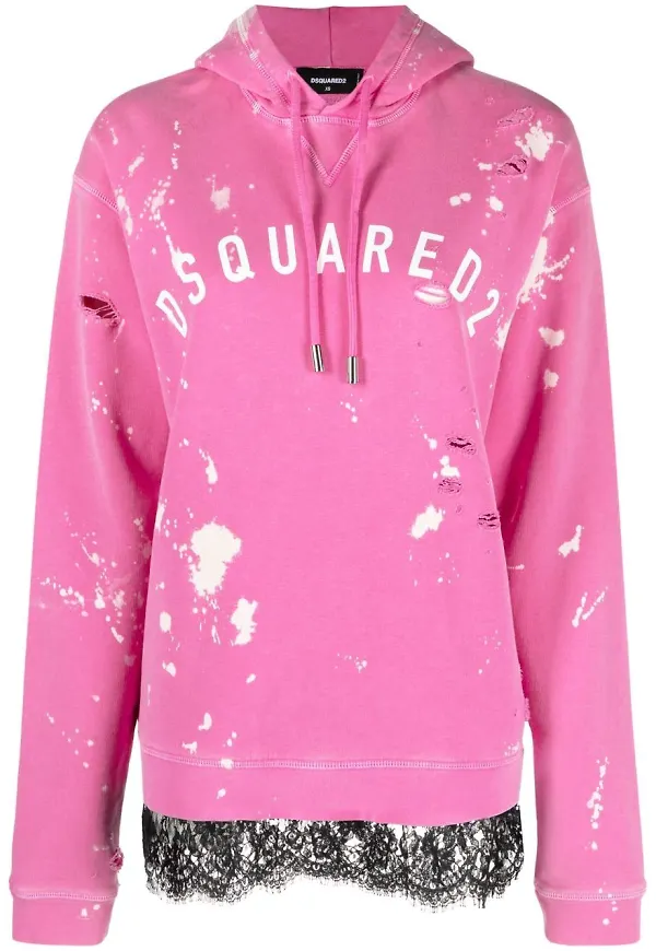 Dsquared2 hoodie med färgstänk - Rosa