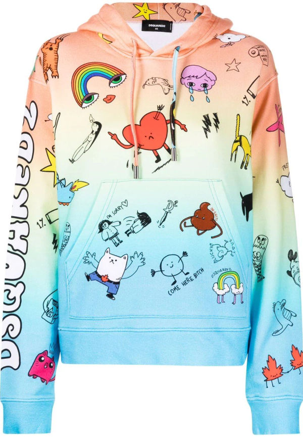 Dsquared2 hoodie med grafiskt tryck - Blå